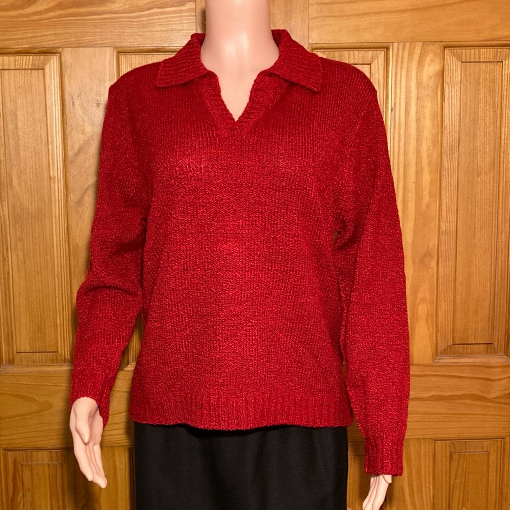 NWOT Carolyn Taylor Vintage 80s 90s Sweater V Neck Red Black Size M Medium
